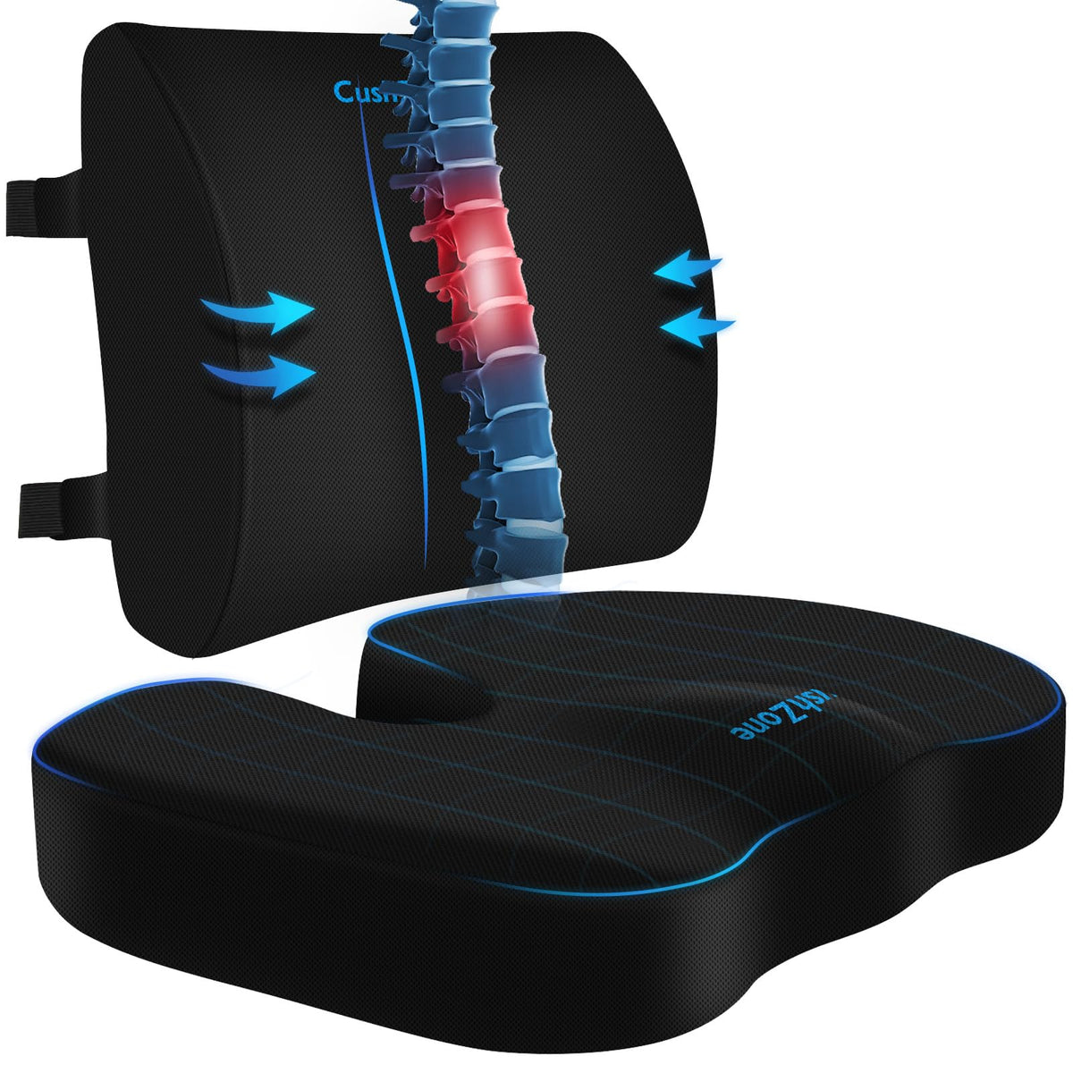CushZone Memory Foam Seat & Lumbar Support Cushion Set