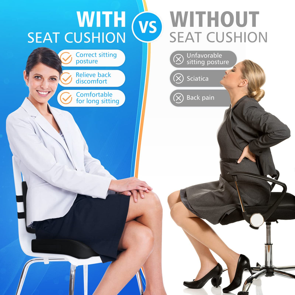 CushZone Memory Foam Seat & Lumbar Support Cushion Set