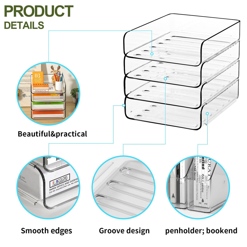 FANXIYQ 4-Tier Acrylic Paper Tray Desk Organizer