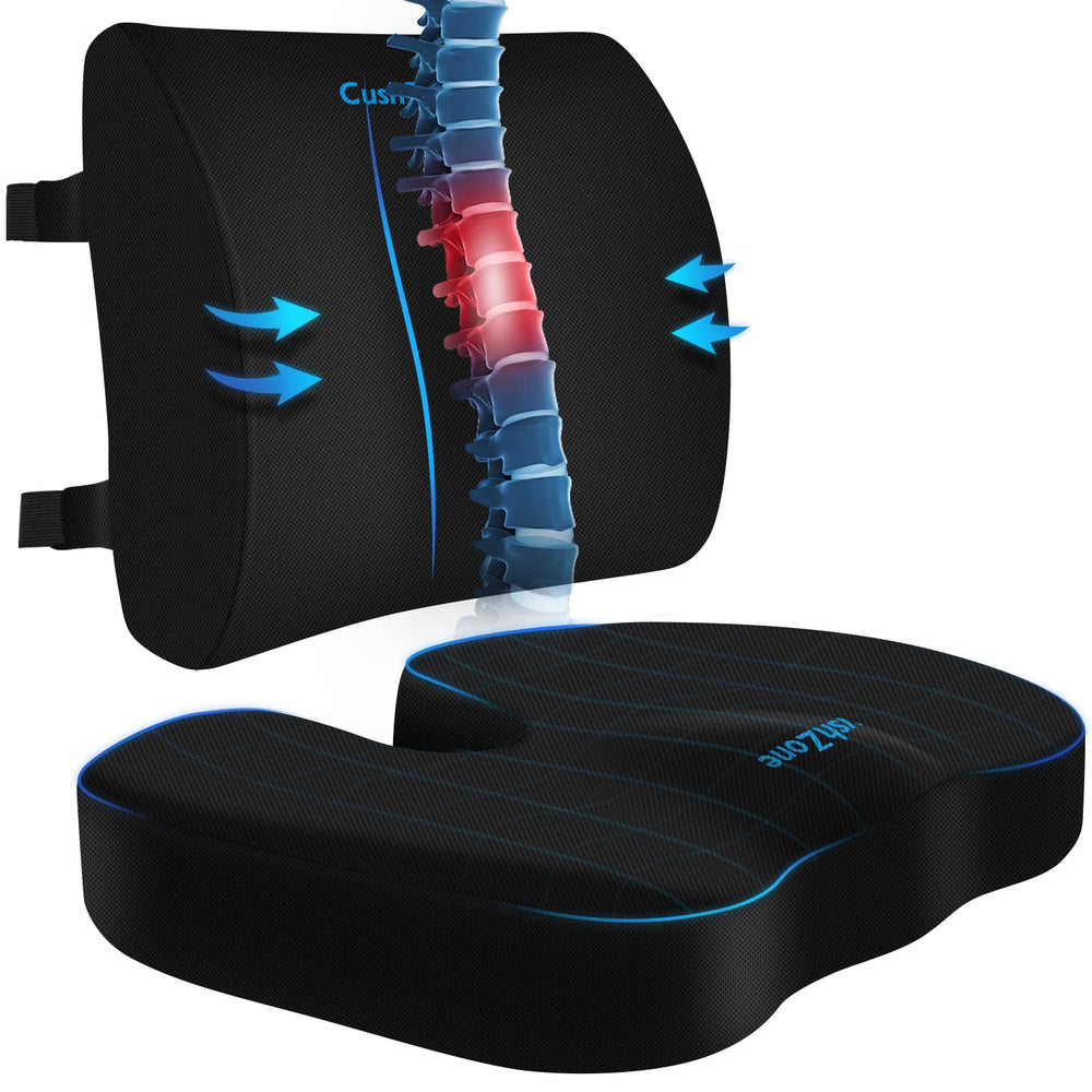 CushZone Memory Foam Seat & Lumbar Support Cushion Set