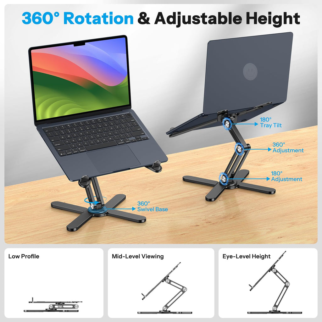 OMOTON 360° Rotating Laptop Stand Riser for Desk, Ergonomic Foldable Computer Stand Adjustable Height Angles for Collaborative Work, Easy Storage Fit Macbooks,All Laptops up to 16 inches