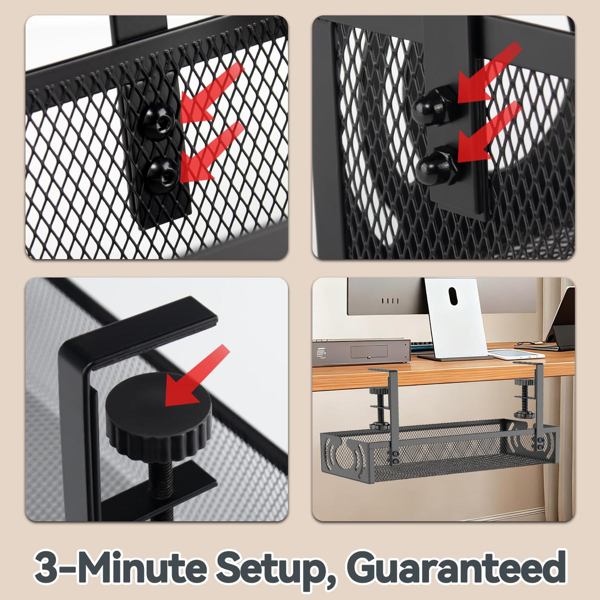 Univivi Under-Desk Cable Management Tray for Office Desks