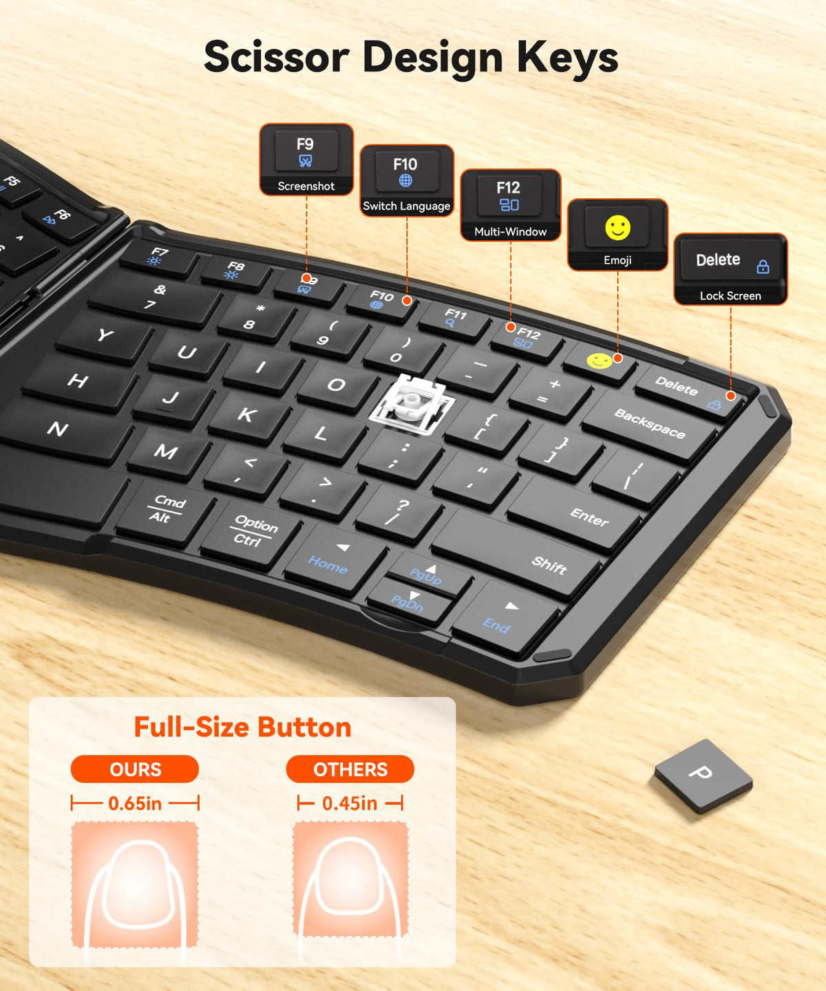 Omikamo Foldable Keyboard, Portable Folding Travel Bluetooth Keyboard for Business and Travel, Dual-Mode Ultra Slim Wireless Keyboards for Windows, iOS, Android, Use on the Leg
