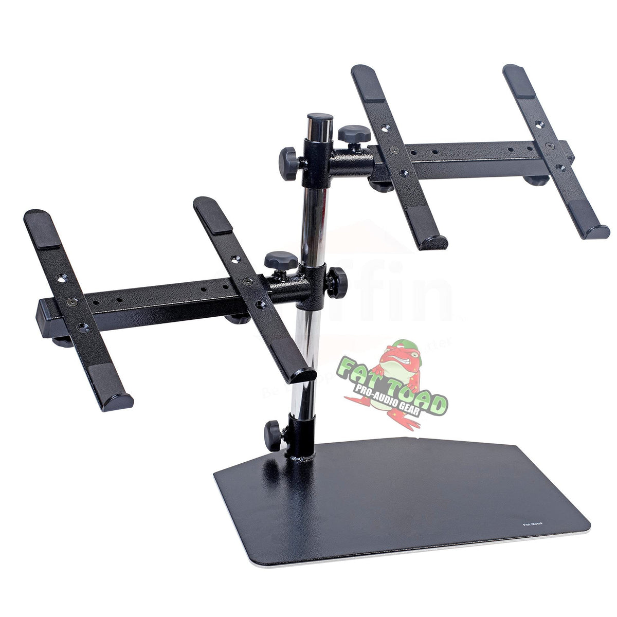 Fat Toad Double DJ Laptop Stand (Table-Top PRO Edition) – 2 Tier Portable PC Computer Equipment Rack with Support Mounts for Music Studio Mixers, Controllers, Monitors & Disc Jockey Booth Gear
