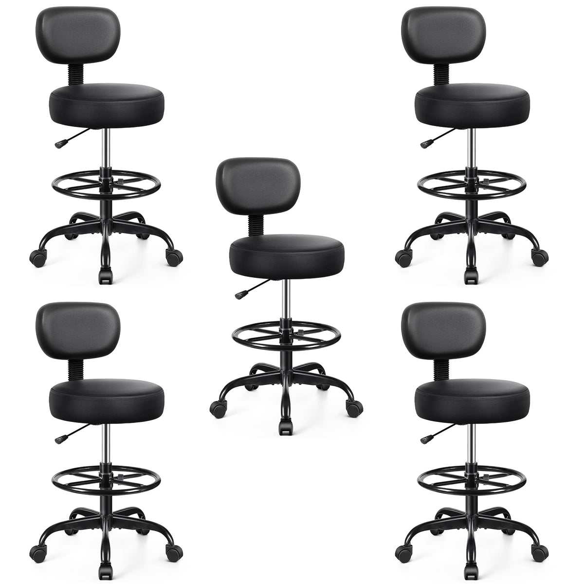 Brick Attic Drafting Chair with Backrest – Adjustable Foot Rest Rolling Stool with Wheels