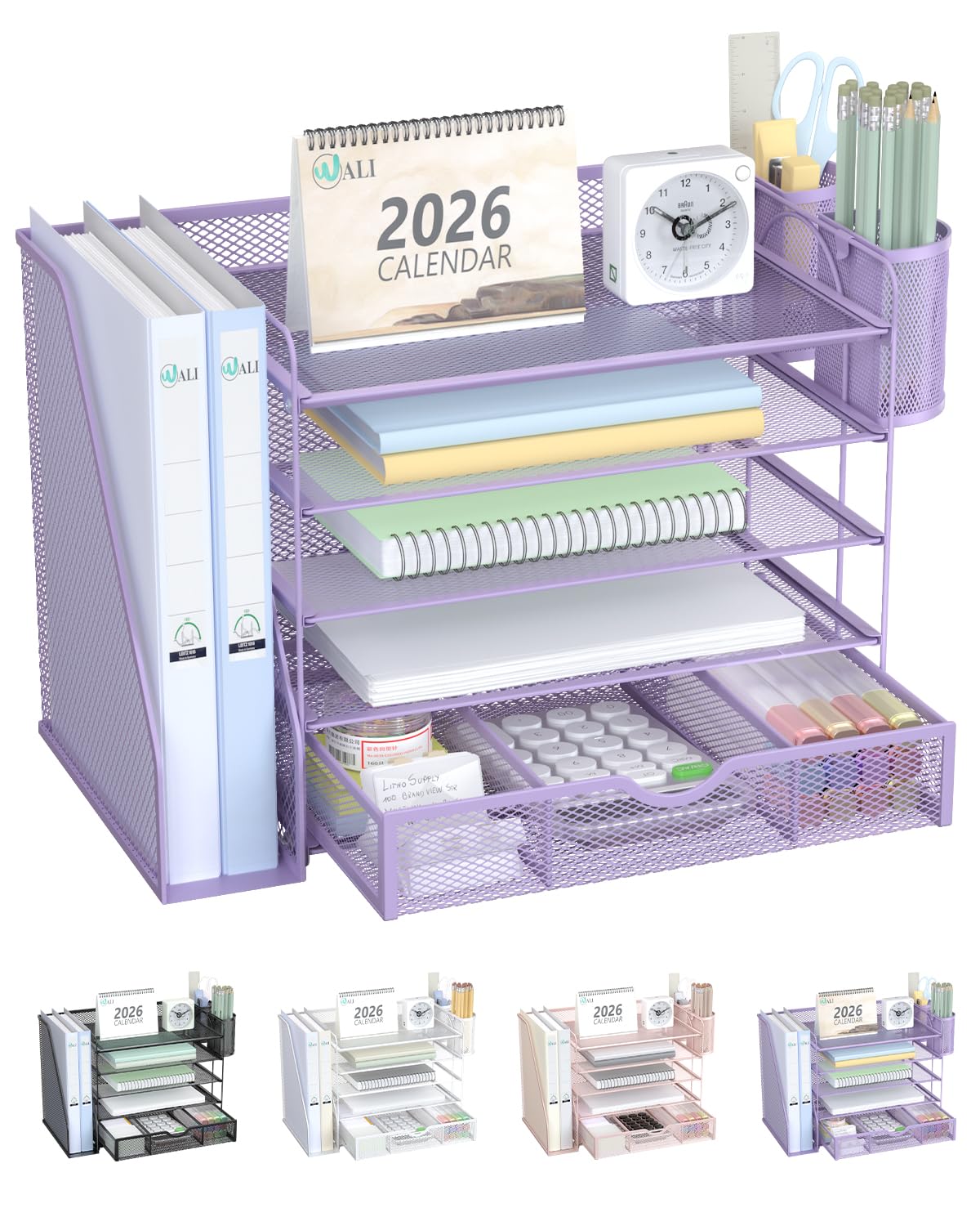 WALI Desk Organizer with Drawer, Pen Holder & Storage Compartments