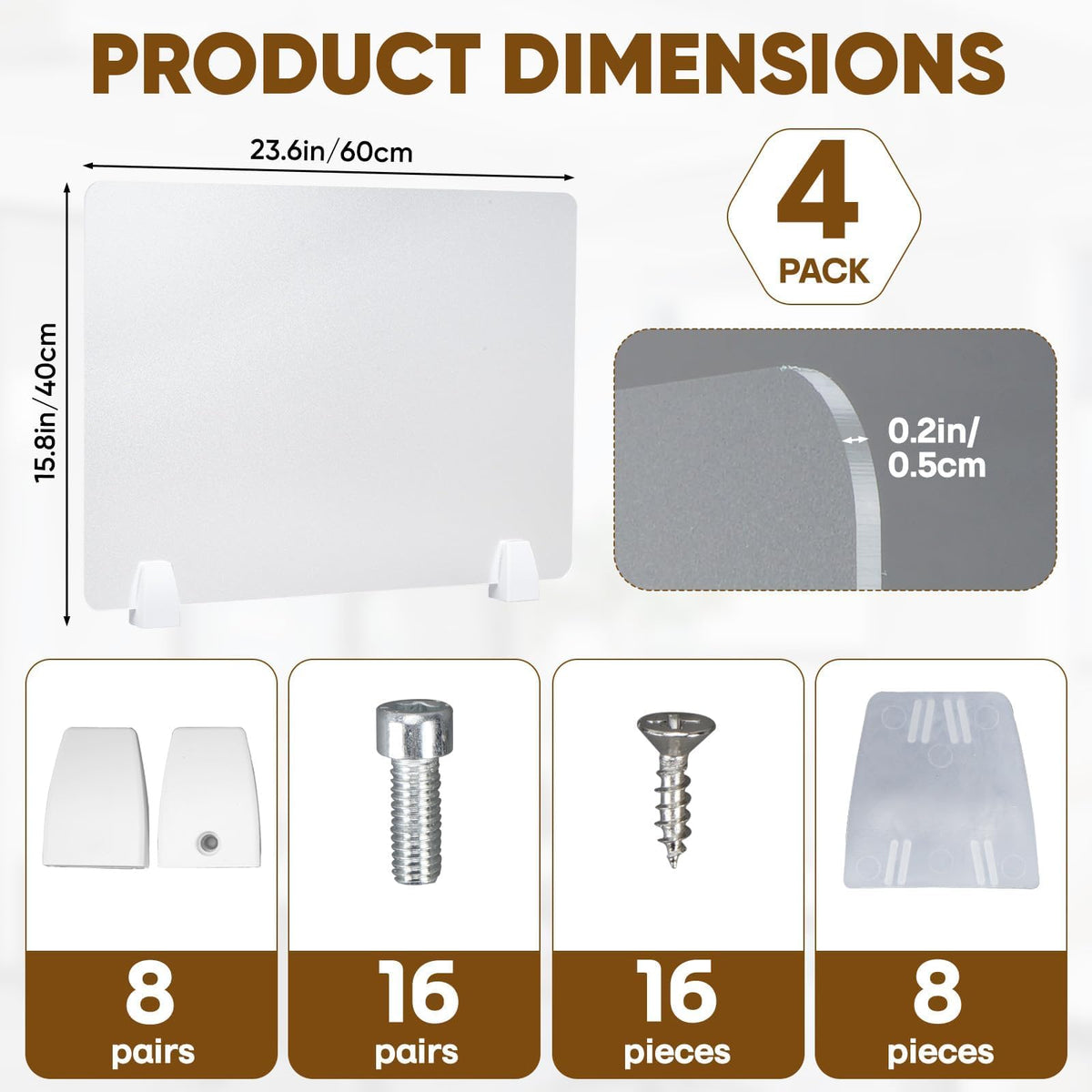 Tonchean 4-Piece Frosted Acrylic Desk Privacy Dividers