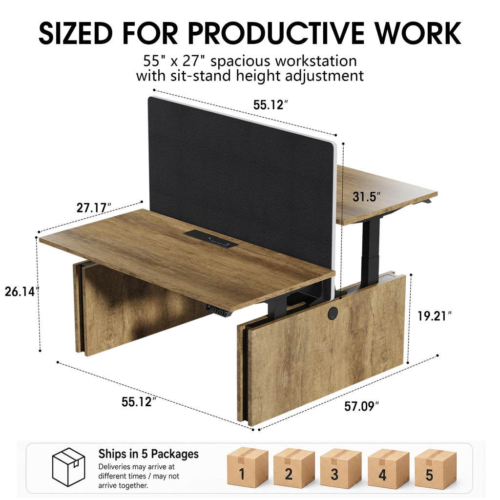 SAINTCY Two-Person Standing Office Desk with Built-in USB Outlet