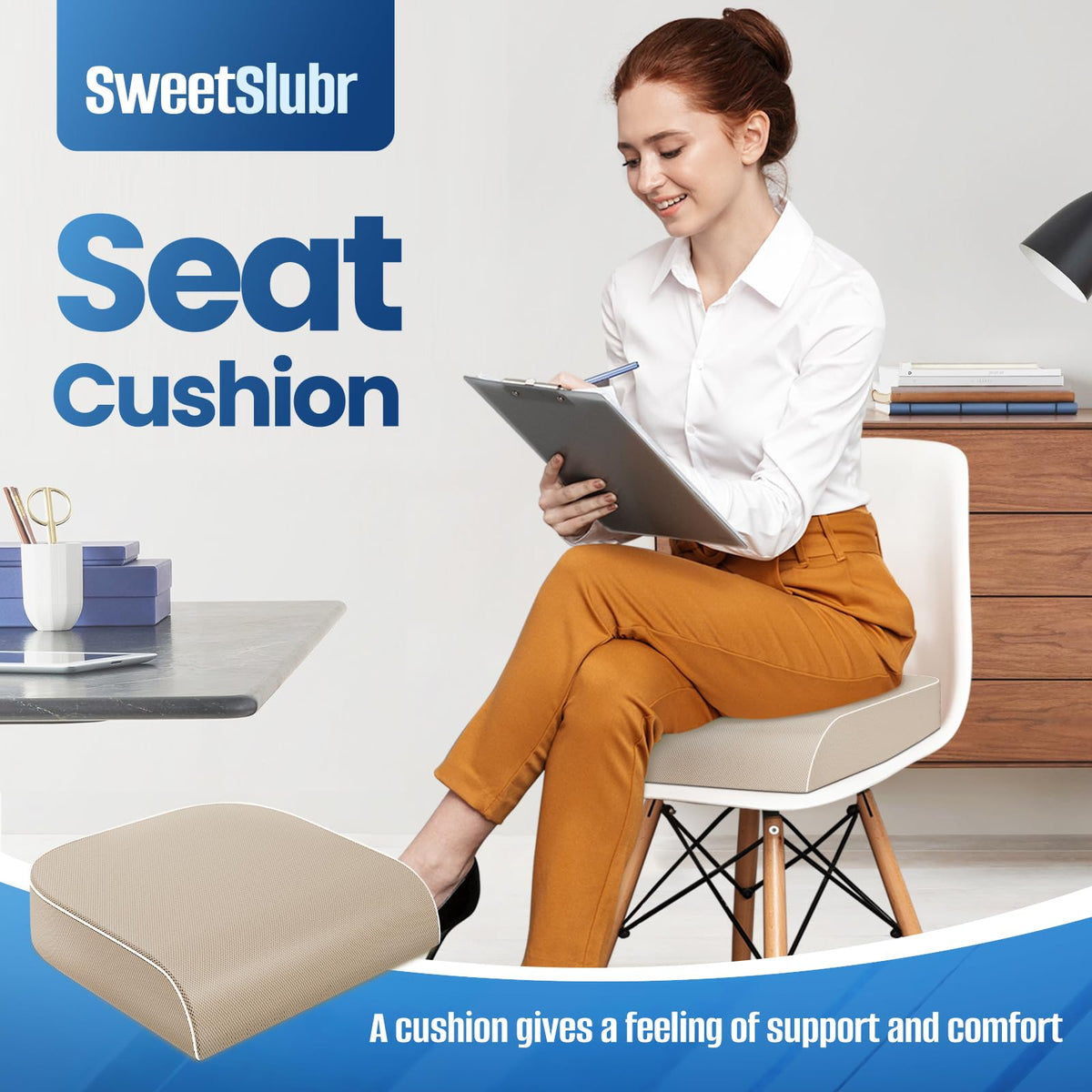 SweetSlubr Memory Foam Seat Cushion for Tailbone Relief Office Chair