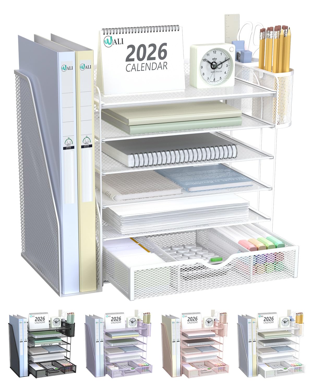 WALI Desk Organizer with Drawer, Pen Holder & Storage Compartments