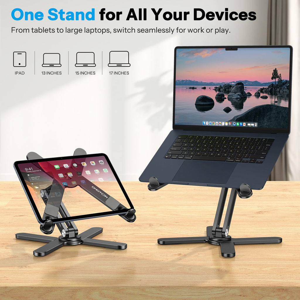 OMOTON 360° Rotating Laptop Stand Riser for Desk, Ergonomic Foldable Computer Stand Adjustable Height Angles for Collaborative Work, Easy Storage Fit Macbooks,All Laptops up to 16 inches