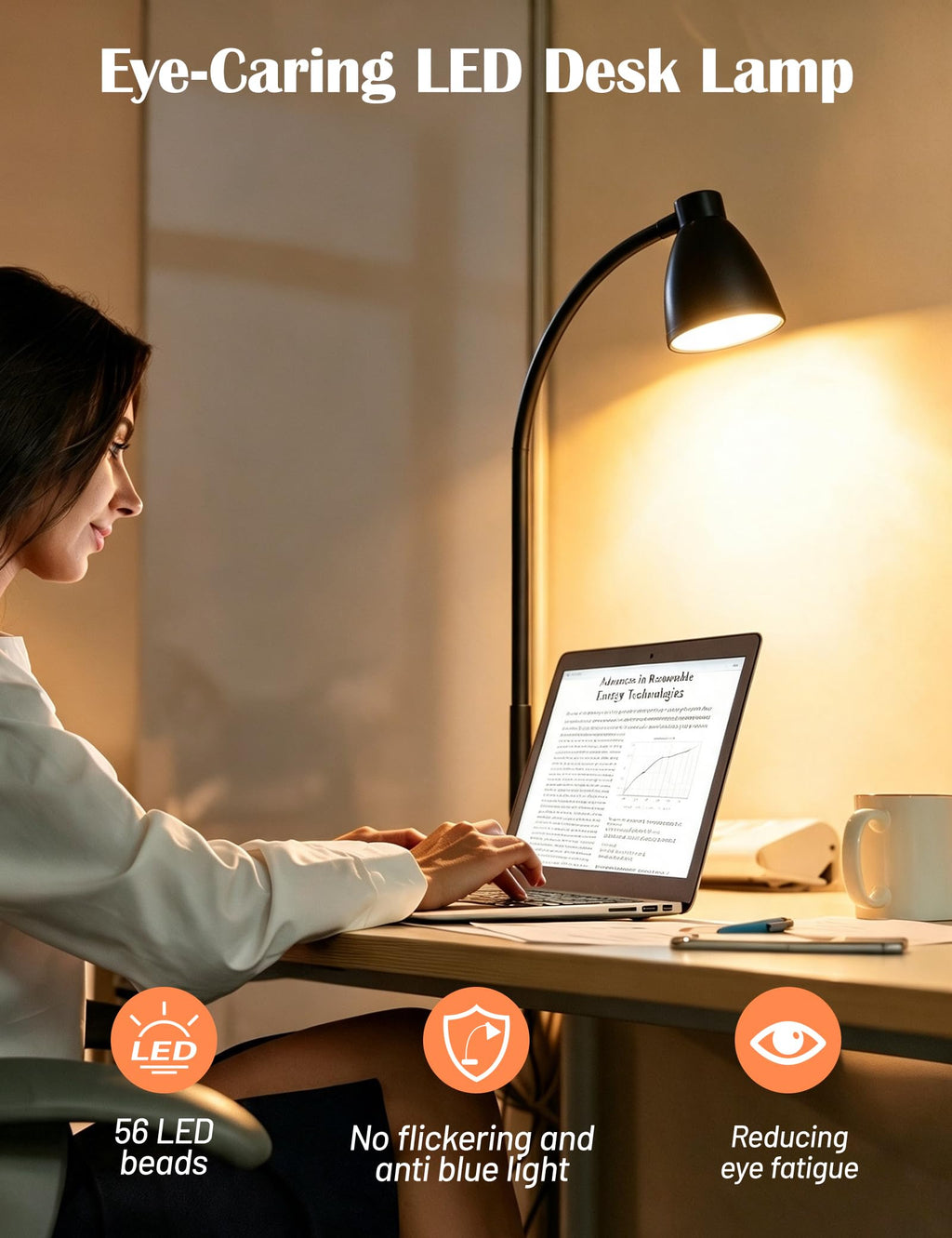 BOHON LED Desk Lamp with USB Charging & 3 Color Modes