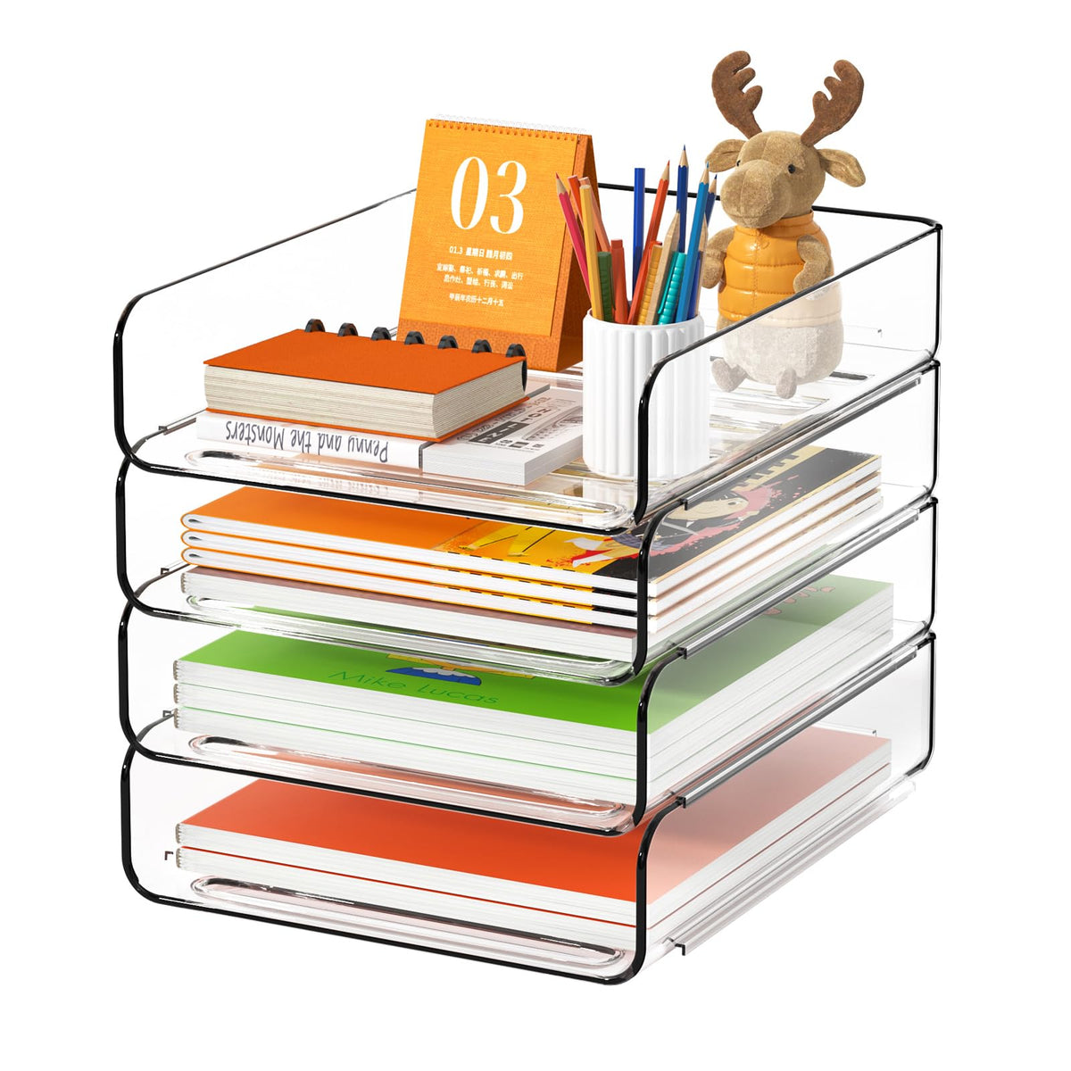 FANXIYQ 4-Tier Acrylic Paper Tray Desk Organizer