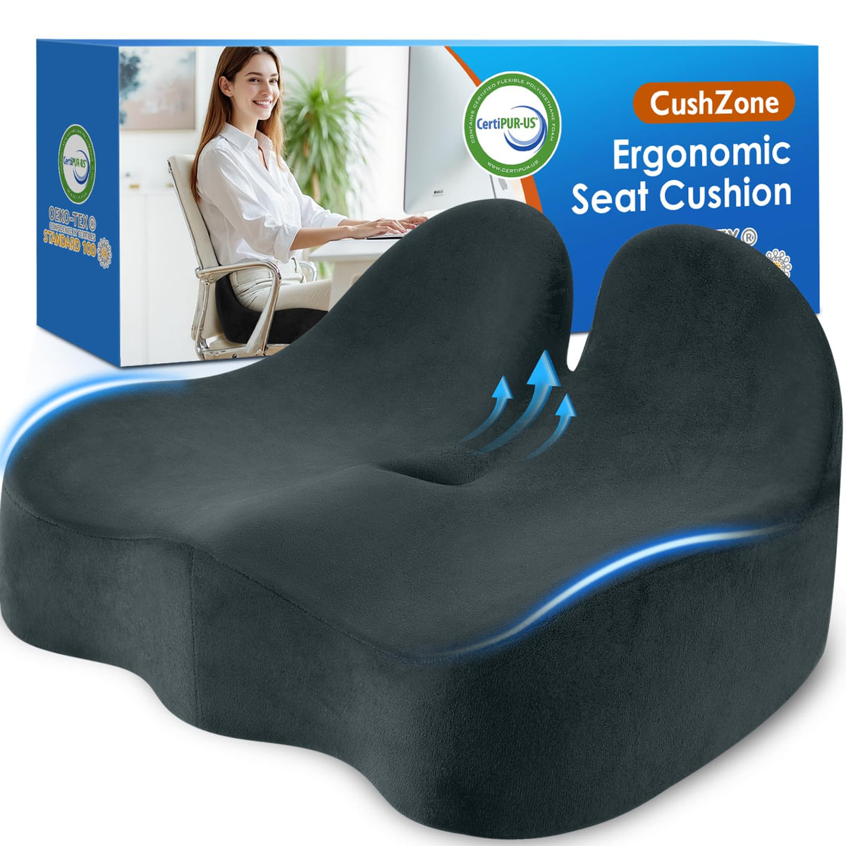 CushZone Memory Foam Seat Cushion for Office Chairs