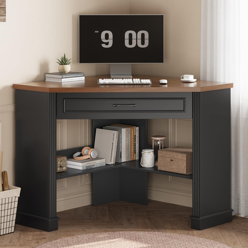 SEDETA Corner Computer Desk with Drawers & Storage Shelves