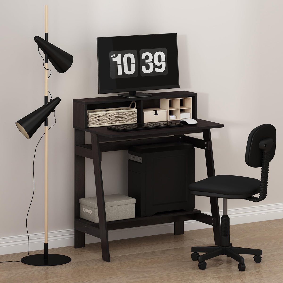 Furinno Compact Computer Desk, Gaming Desk with Shelves, Office Desk with Book Shelf