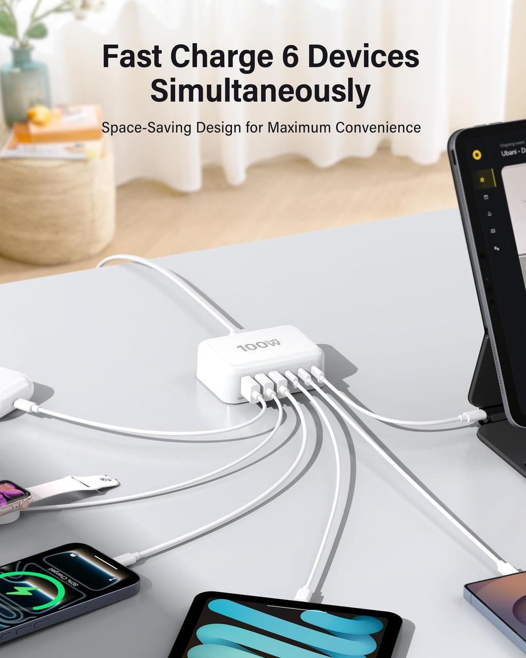 100W GaN 6-Port USB-C Fast Charging Station Hub