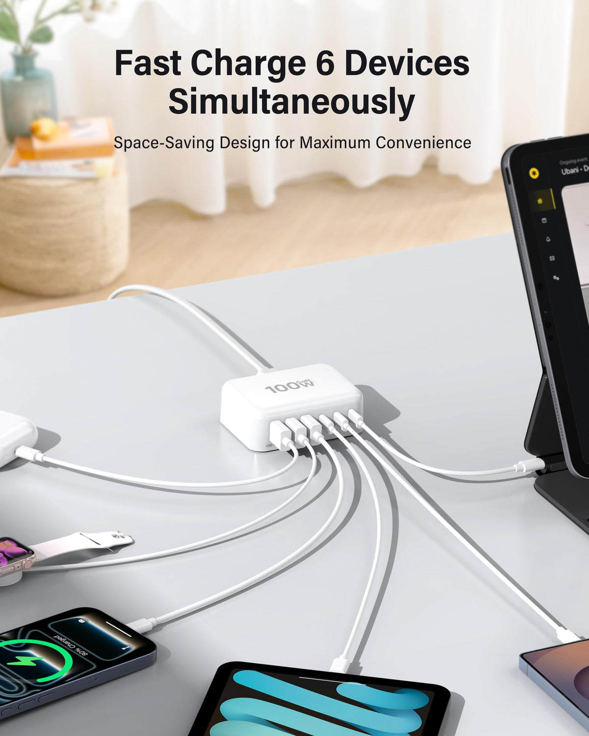 100W GaN 6-Port USB-C Fast Charging Station Hub