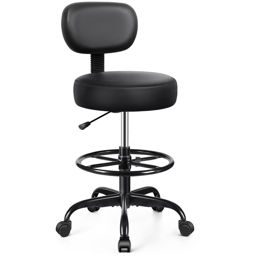 Brick Attic Drafting Chair with Backrest – Adjustable Foot Rest Rolling Stool with Wheels