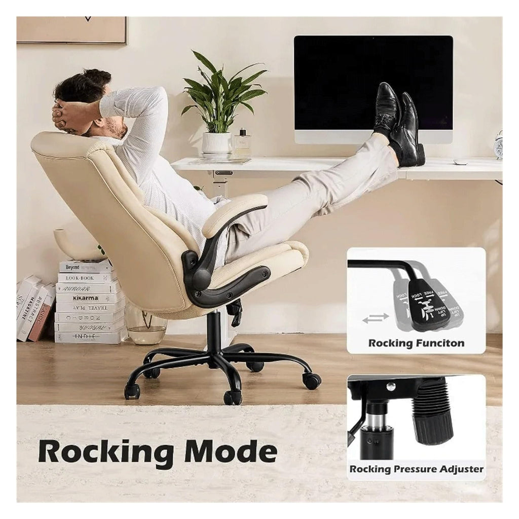 Ergonomic Executive Computer Desk Chairs with Adjustable Flip-up Armrest, PU Leather