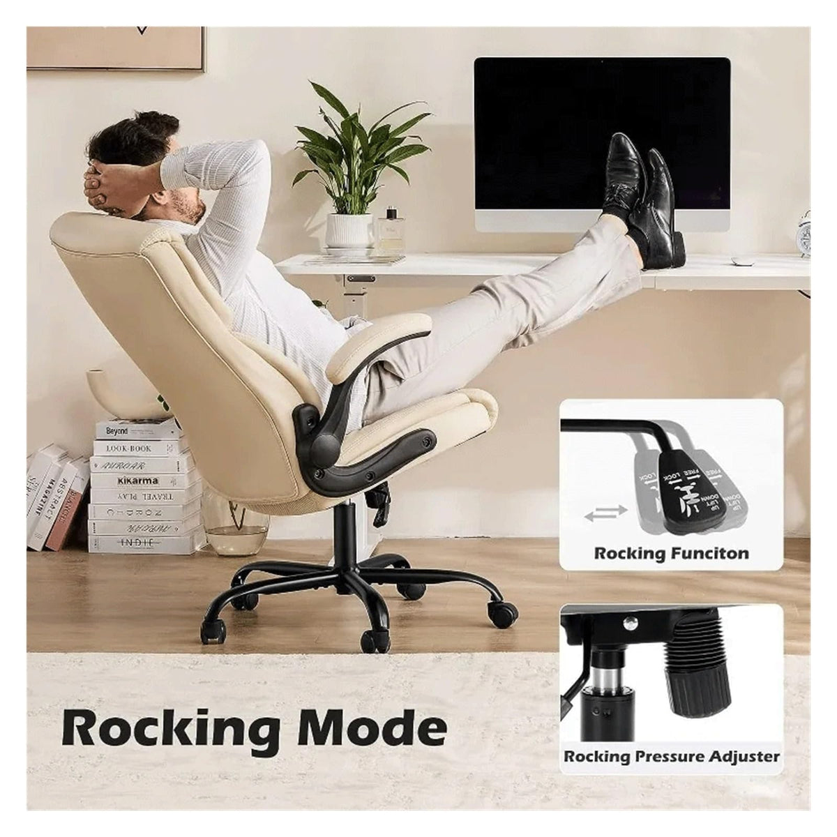 Ergonomic Executive Computer Desk Chairs with Adjustable Flip-up Armrest, PU Leather