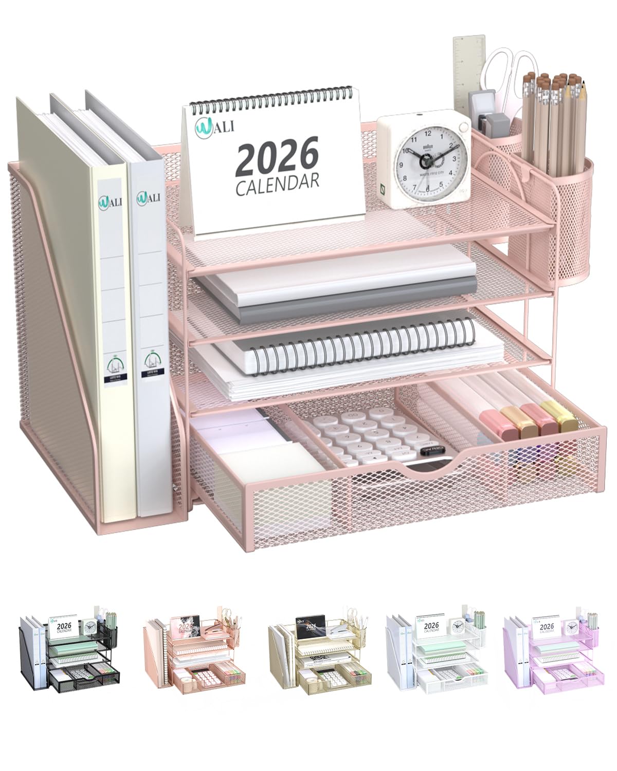 WALI Desk Organizer with Drawer, Pen Holder & Storage Compartments