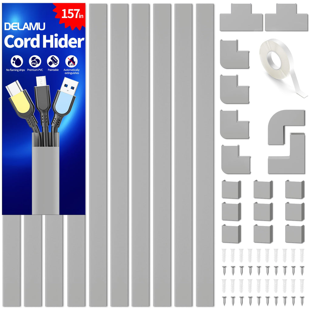 Delamu Paintable Cord Cover Raceway Kit for Cable Management