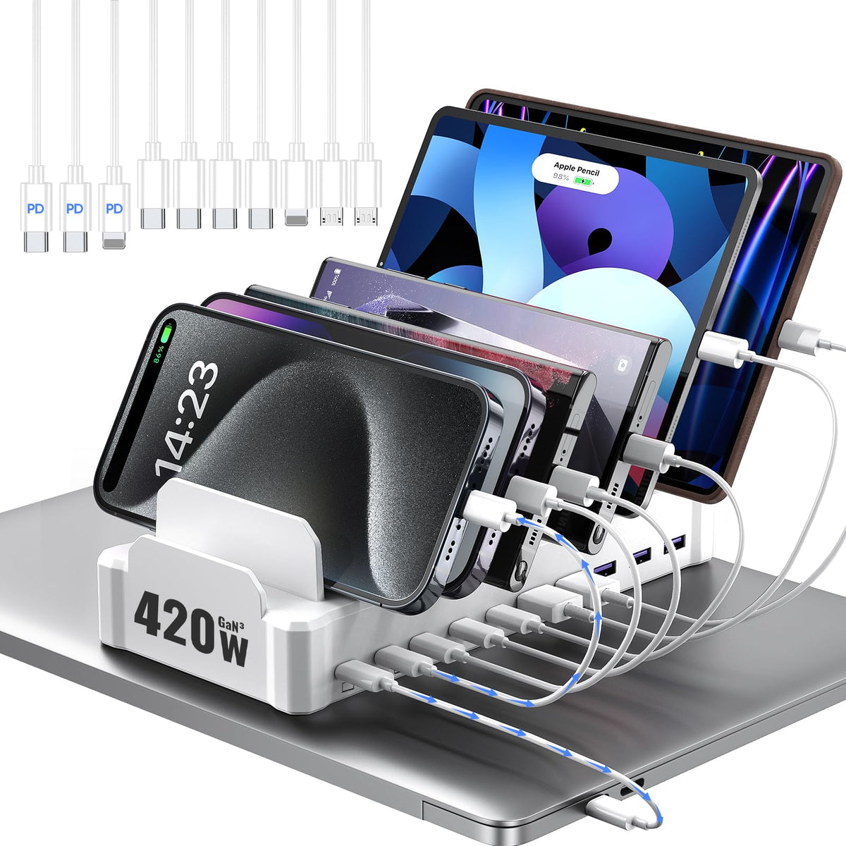 Zobirez 320W 10-Port USB-C Charging Station & Dock