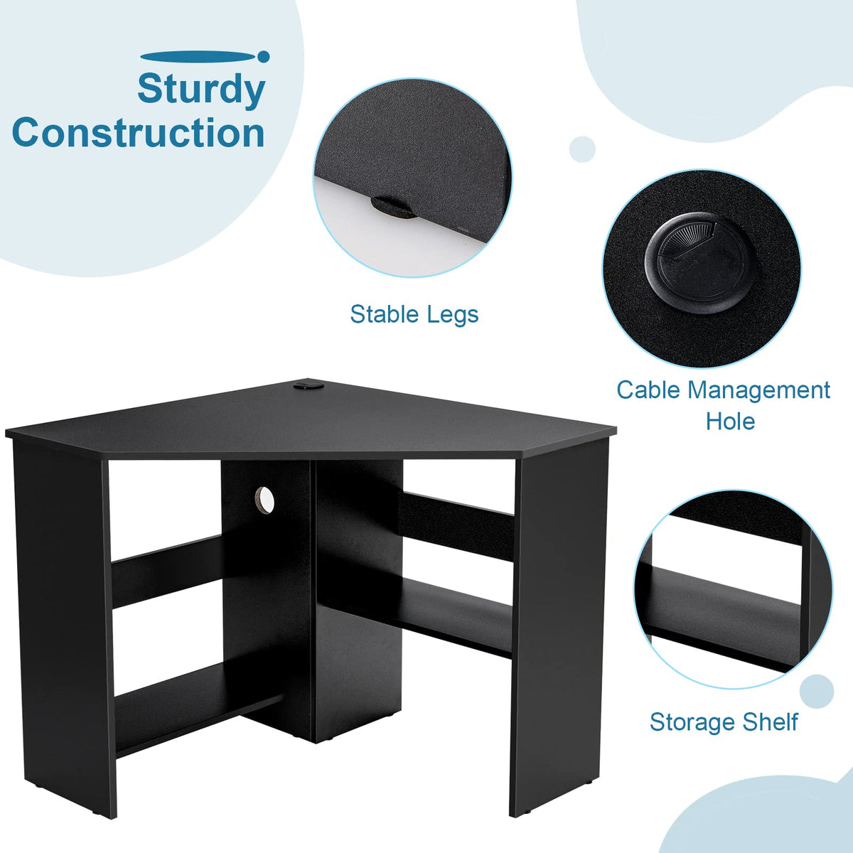 Tangkula Compact Corner Desk, Space Saving Wall Corner Study Desk w/Bookshelves, Cable Hole, Host Storage Shelf, 90° Triangle Writing Workstation for Limited Space