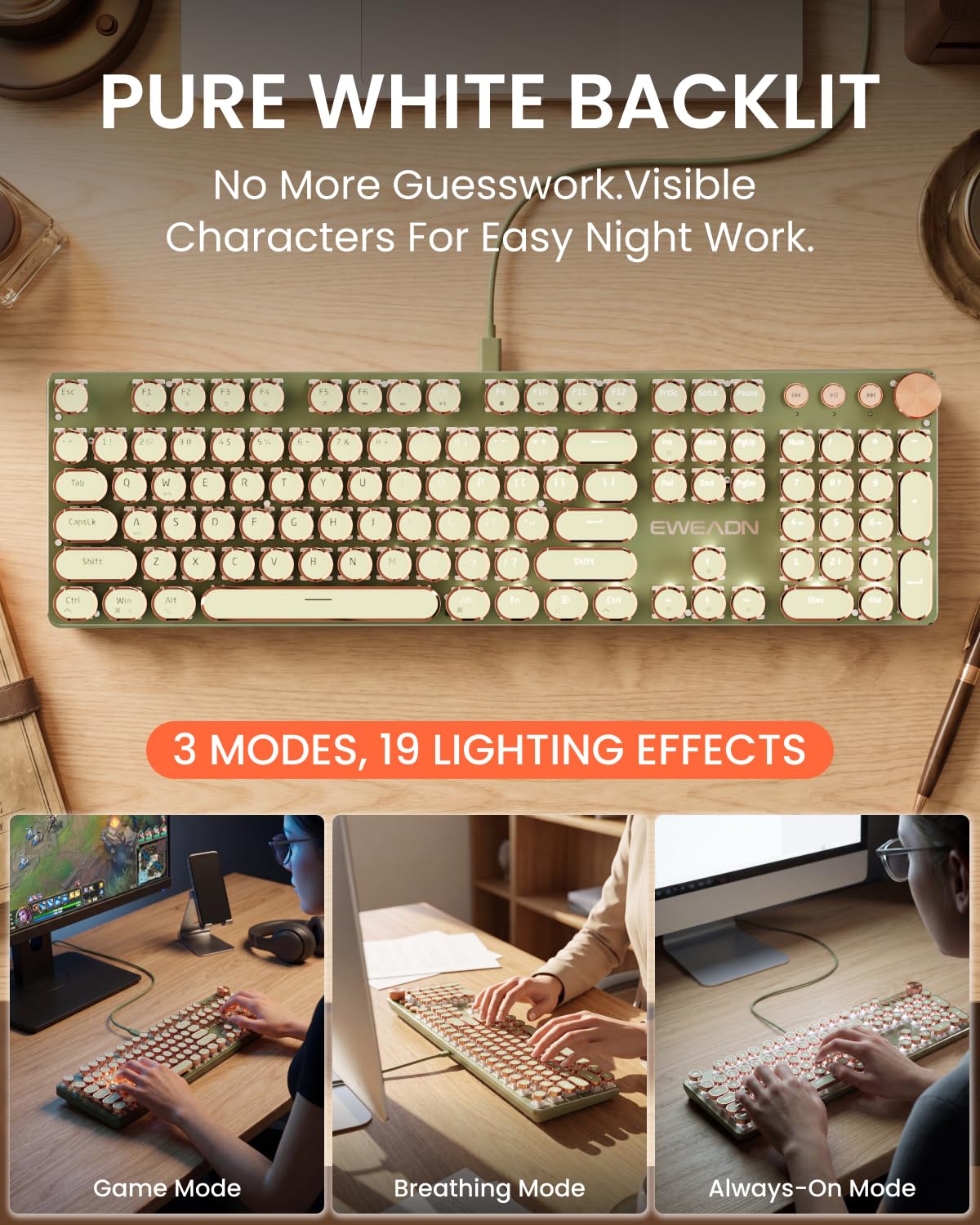 SEUNKWANG EWEADN Typewriter Style Mechanical Gaming Keyboard Wired