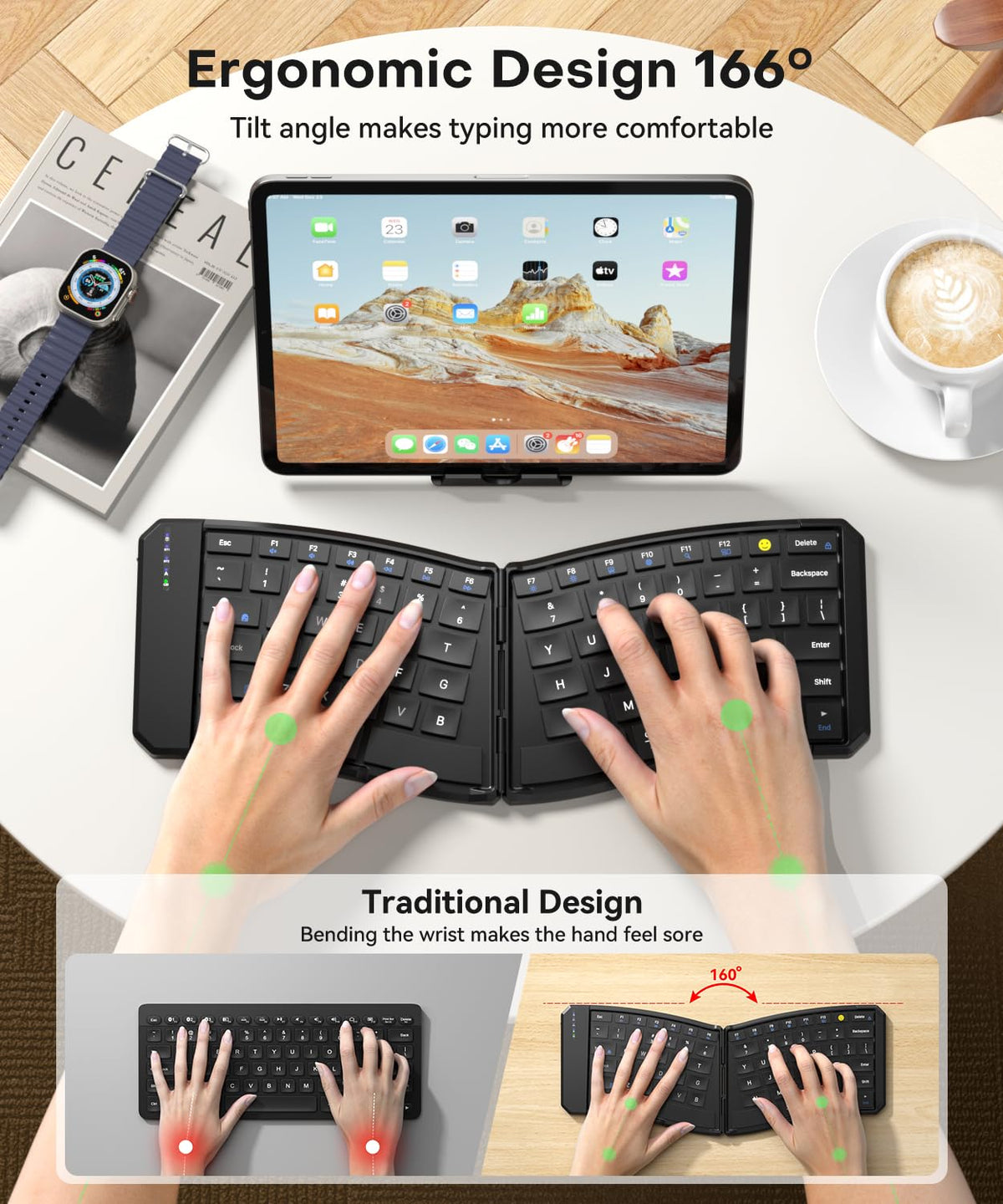 Omikamo Foldable Keyboard, Portable Folding Travel Bluetooth Keyboard for Business and Travel, Dual-Mode Ultra Slim Wireless Keyboards for Windows, iOS, Android, Use on the Leg