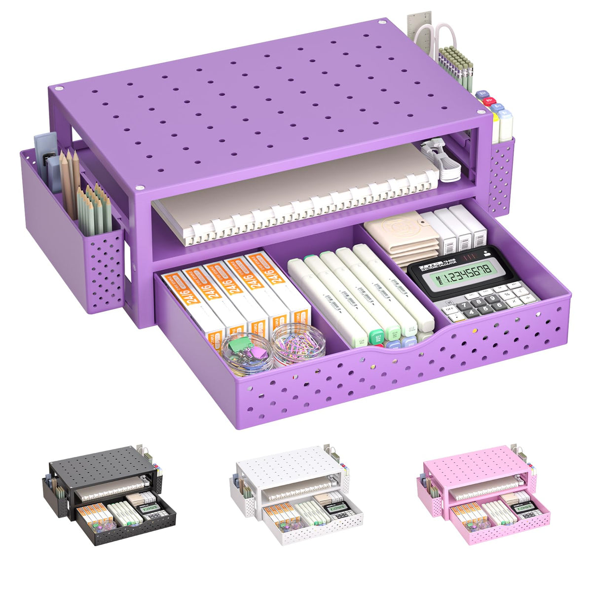 WALI Desk Organizer with Drawer, Pen Holder & Storage Compartments