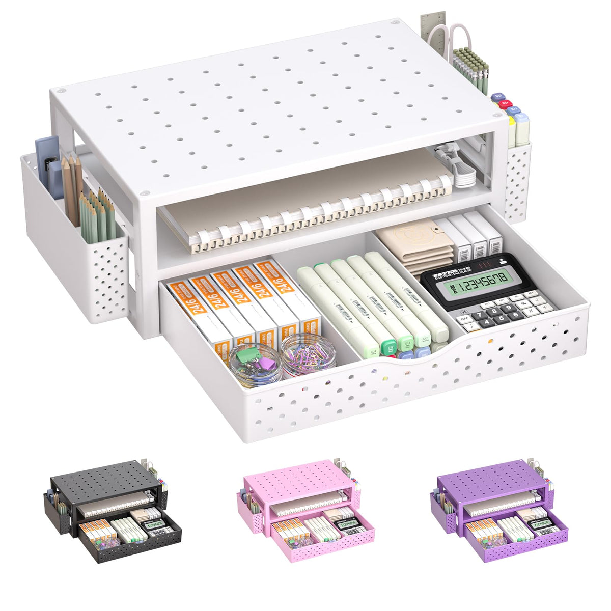 WALI Desk Organizer with Drawer, Pen Holder & Storage Compartments