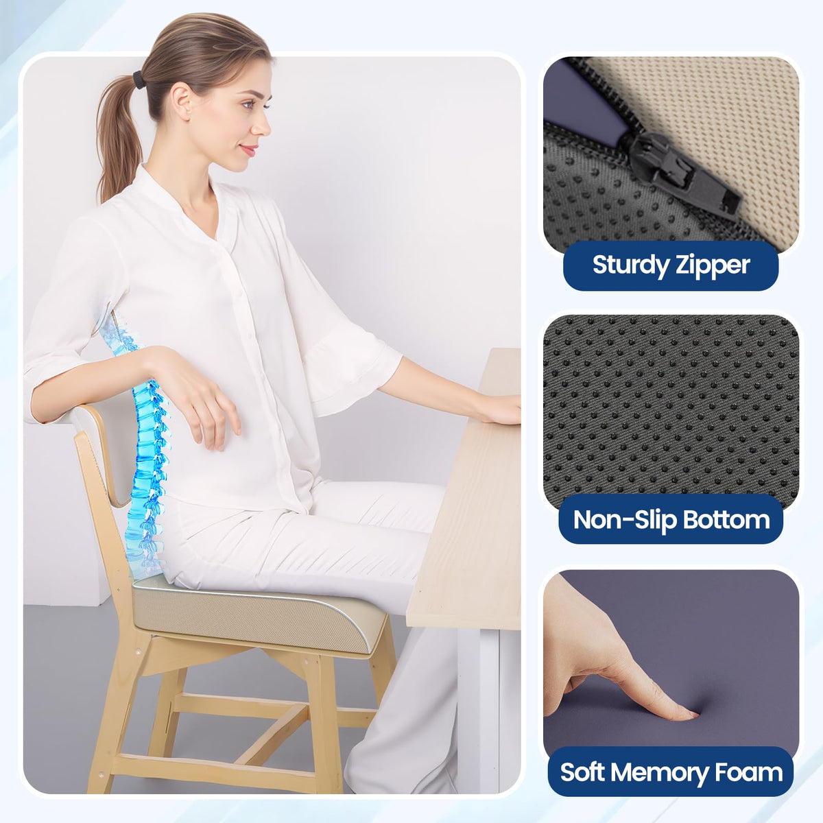 SweetSlubr Memory Foam Seat Cushion for Tailbone Relief Office Chair