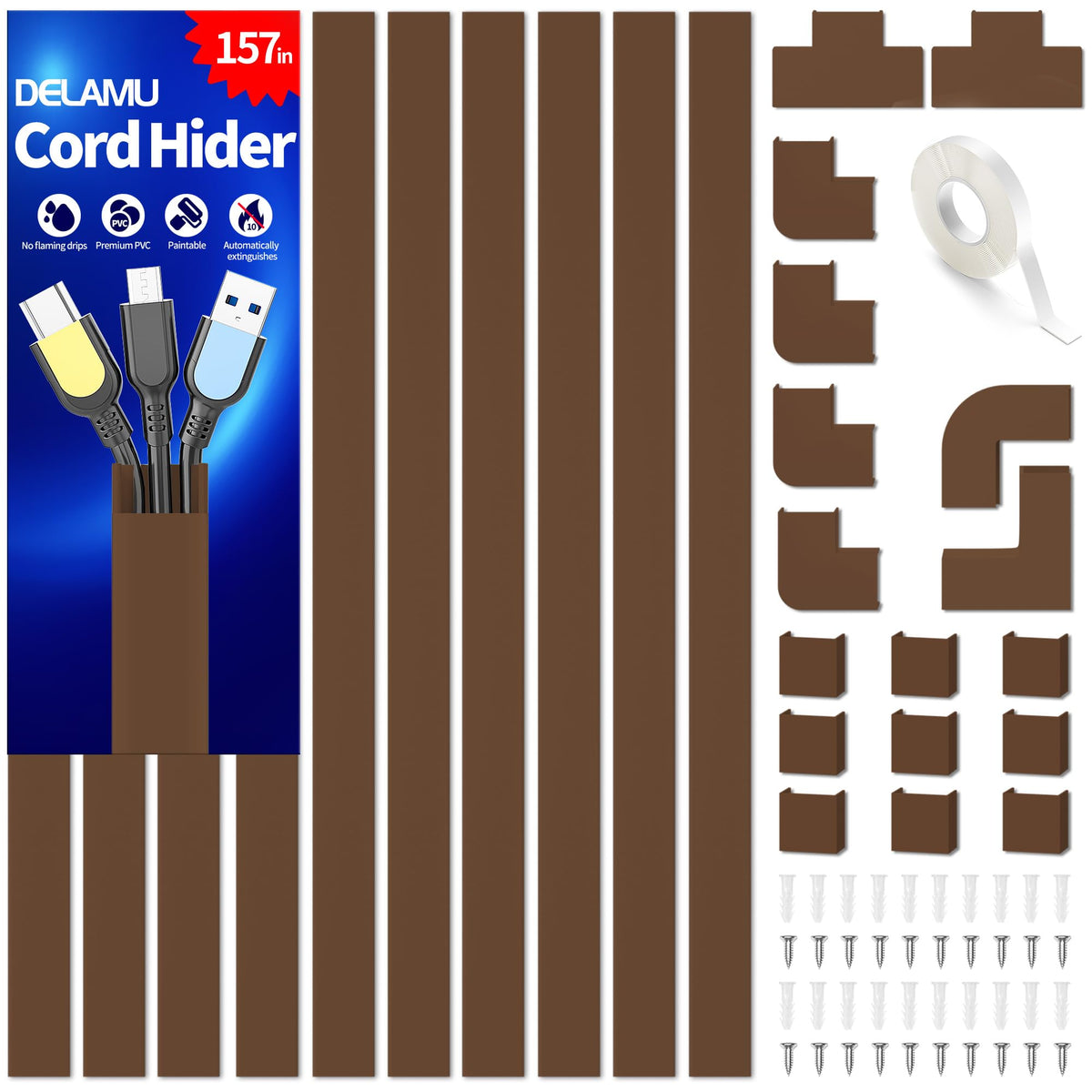 Delamu Paintable Cord Cover Raceway Kit for Cable Management