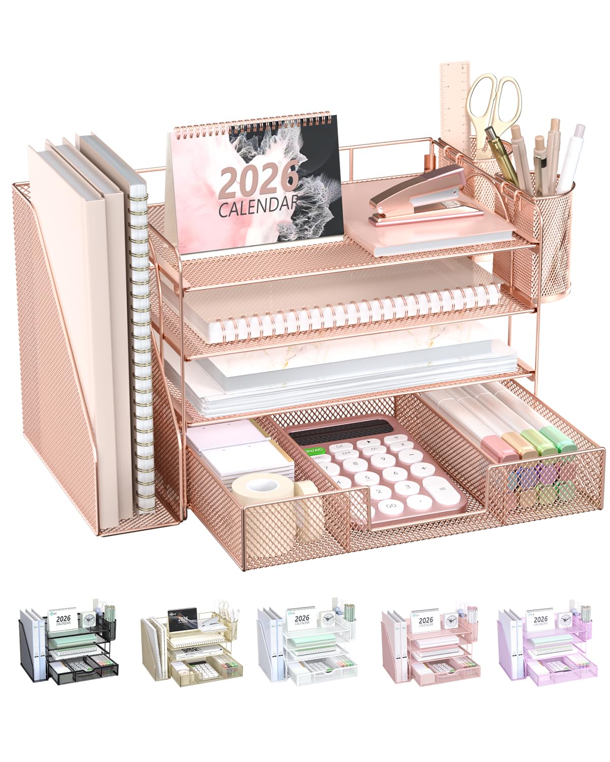 WALI Desk Organizer with Drawer, Pen Holder & Storage Compartments
