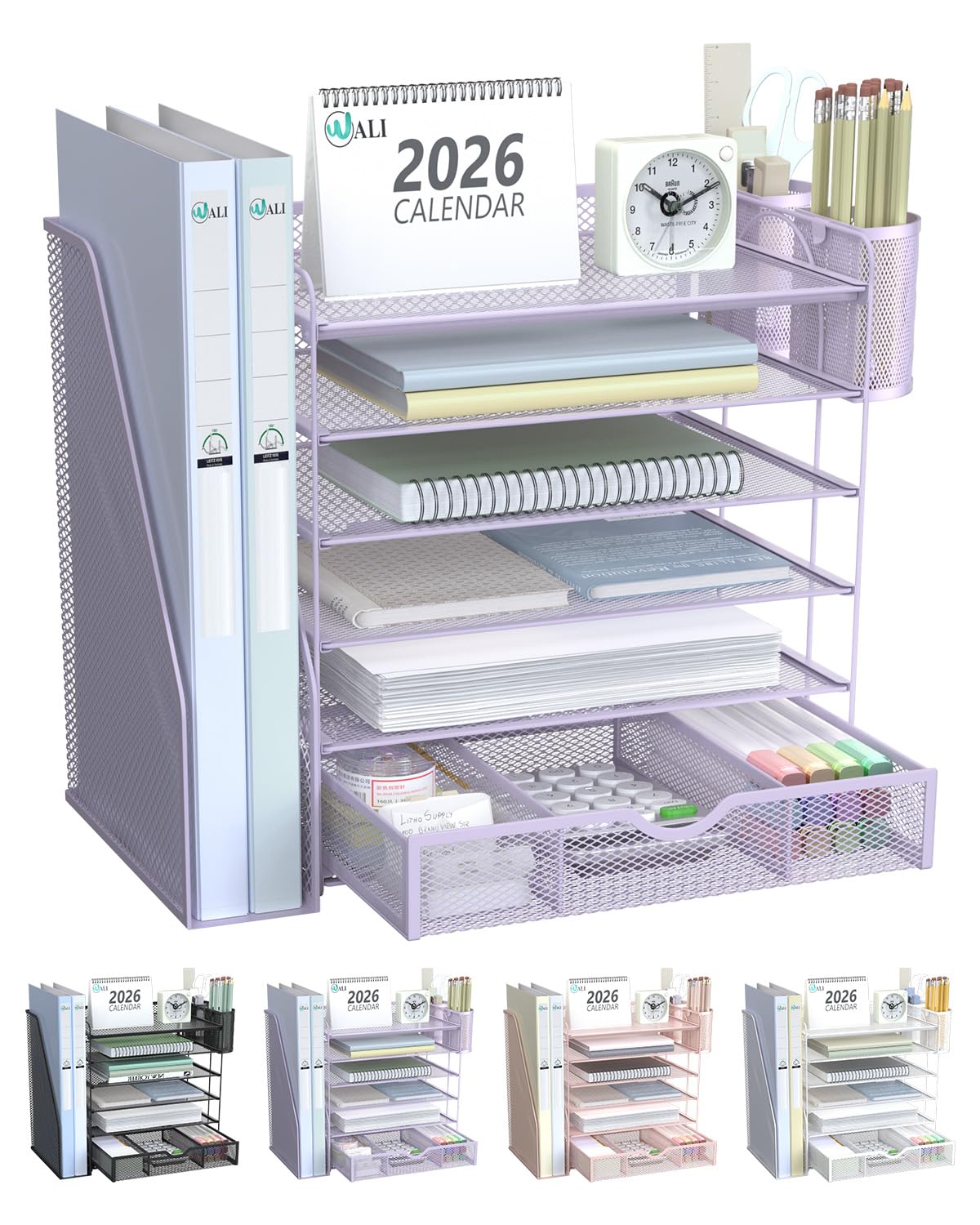 WALI Desk Organizer with Drawer, Pen Holder & Storage Compartments
