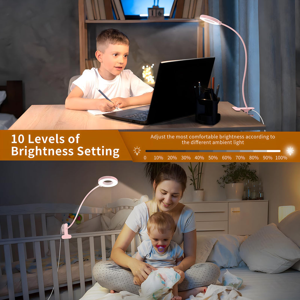 iZELL LED Clamp Desk Lamp with 3 Color Modes & 10 Levels