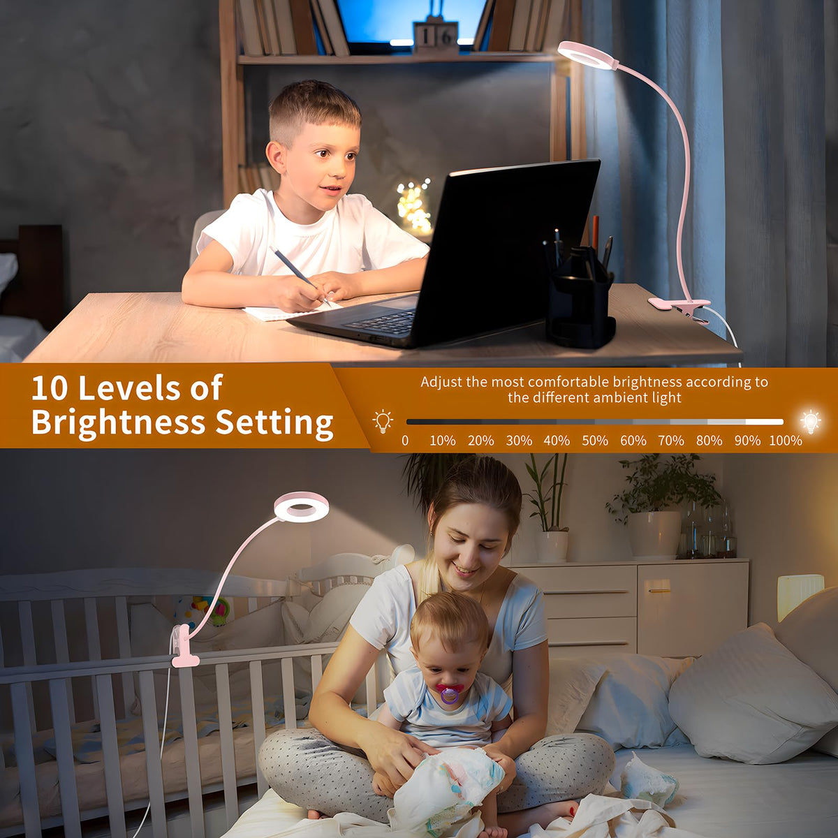 iZELL LED Clamp Desk Lamp with 3 Color Modes & 10 Levels
