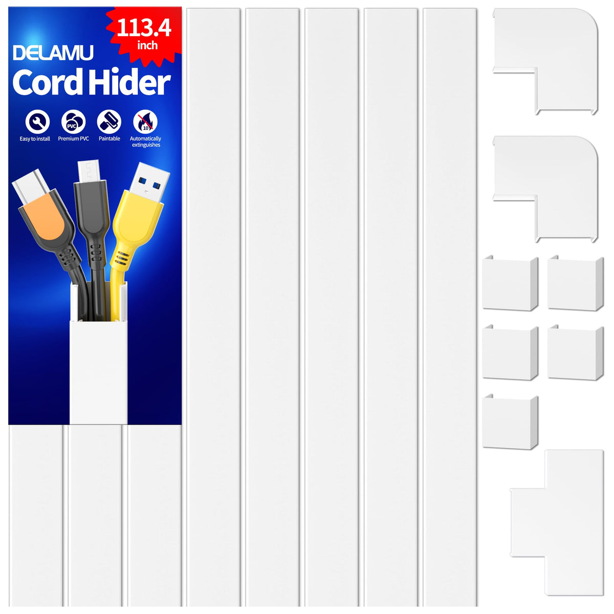 Delamu Paintable Cord Cover Raceway Kit for Cable Management