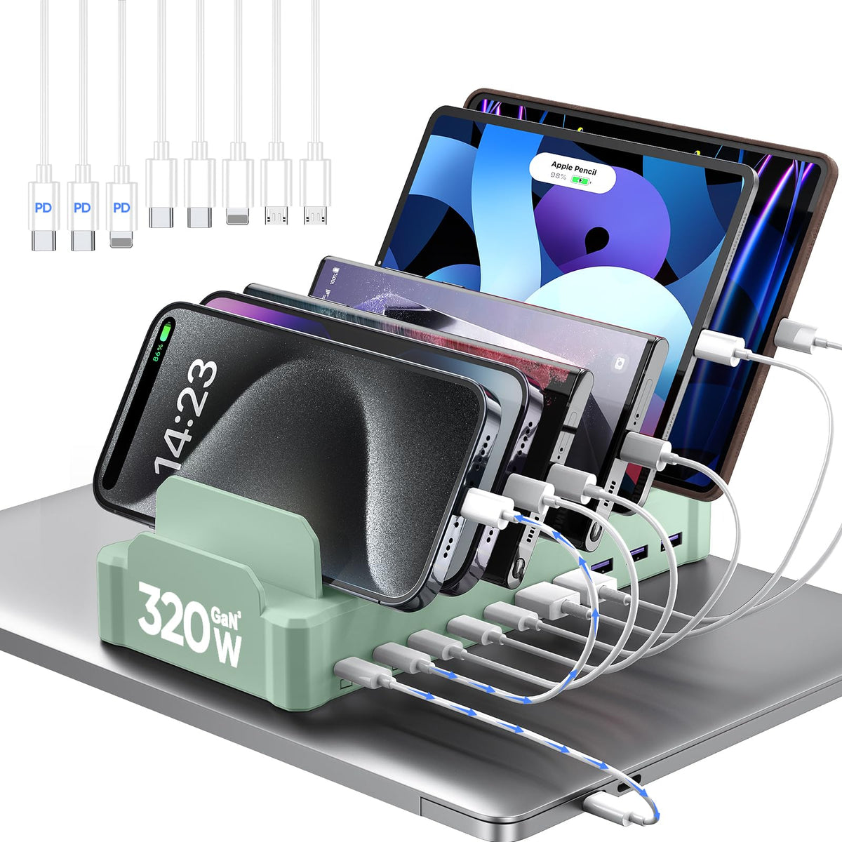 Zobirez 320W 10-Port USB-C Charging Station & Dock