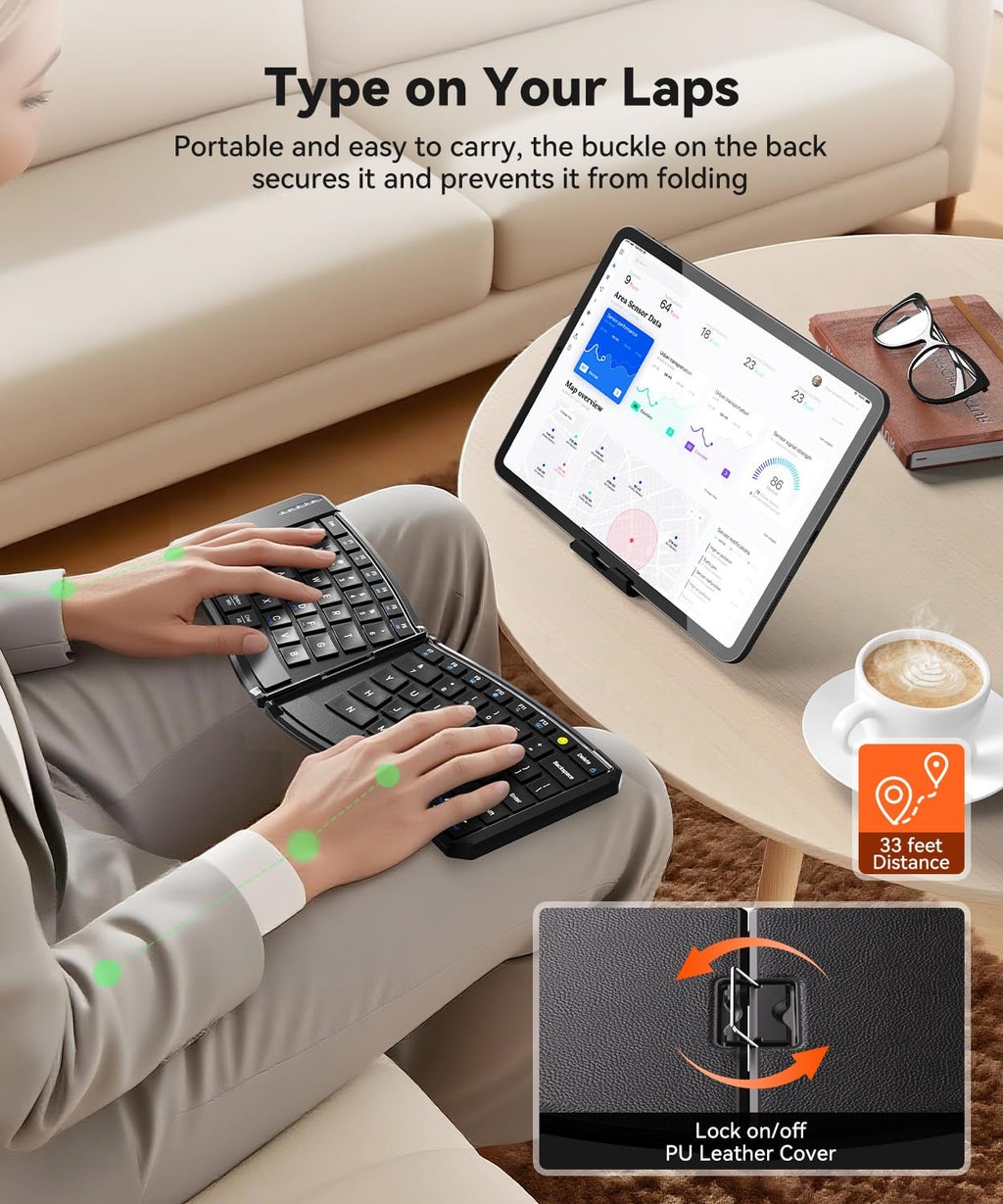 Omikamo Foldable Keyboard, Portable Folding Travel Bluetooth Keyboard for Business and Travel, Dual-Mode Ultra Slim Wireless Keyboards for Windows, iOS, Android, Use on the Leg