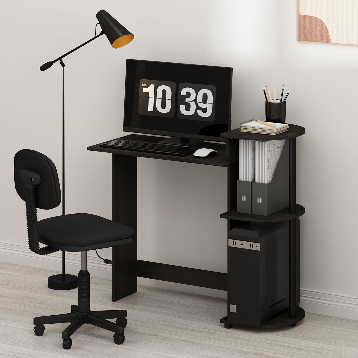 Furinno Compact Computer Desk, Gaming Desk with Shelves, Office Desk with Book Shelf