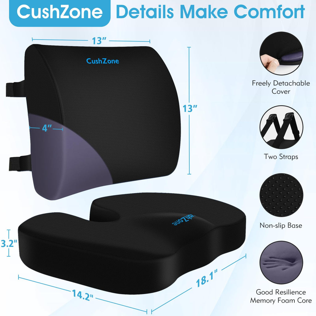 CushZone Memory Foam Seat & Lumbar Support Cushion Set