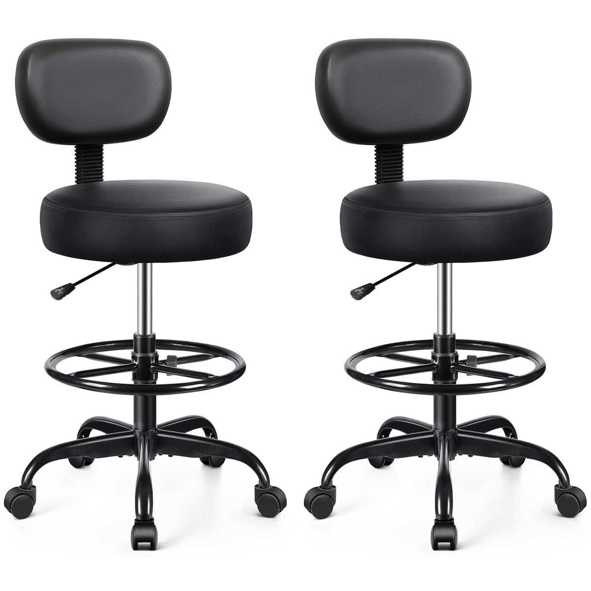 Brick Attic Drafting Chair with Backrest – Adjustable Foot Rest Rolling Stool with Wheels