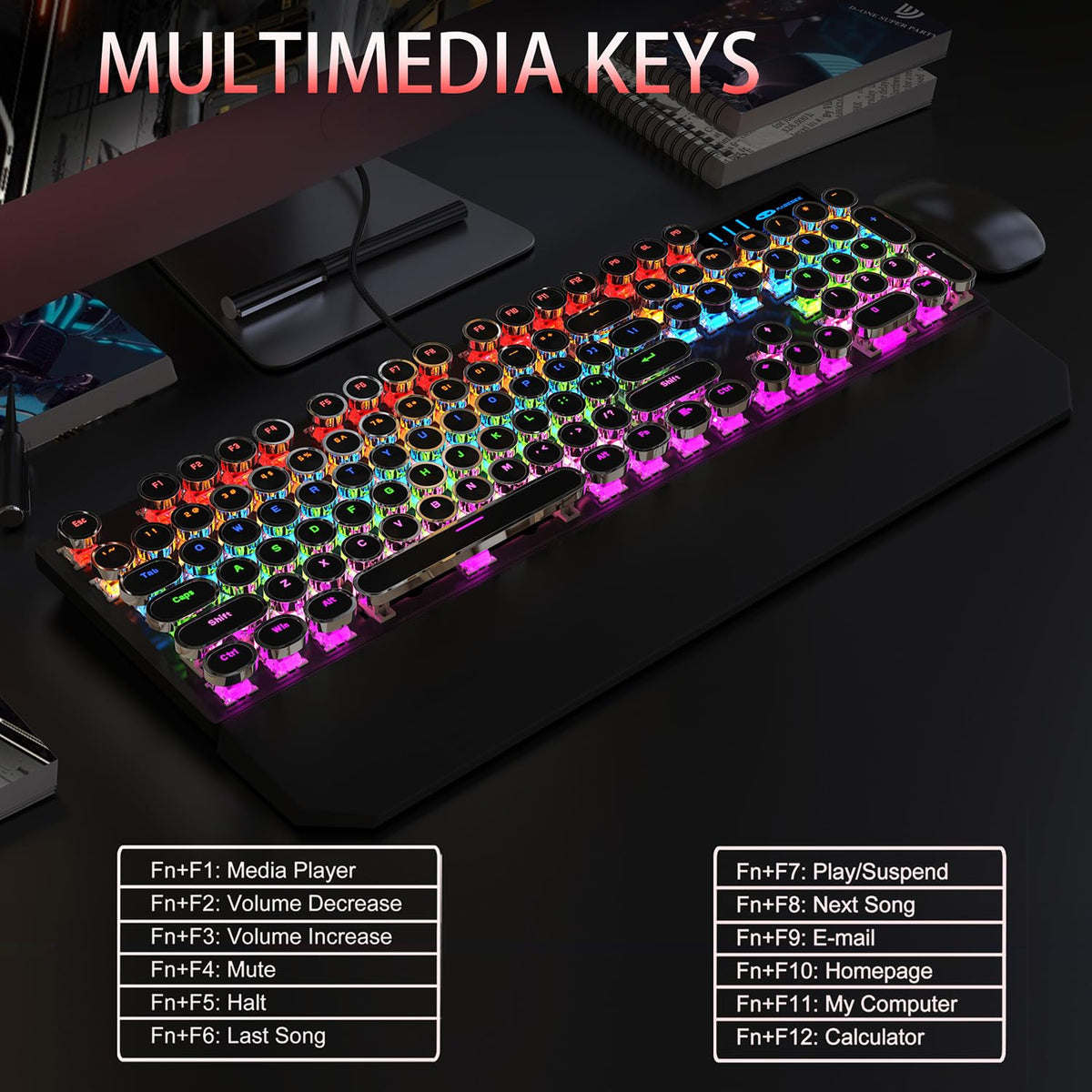 Camiysn Retro Punk Typewriter Style Mechanical Gaming Keyboard