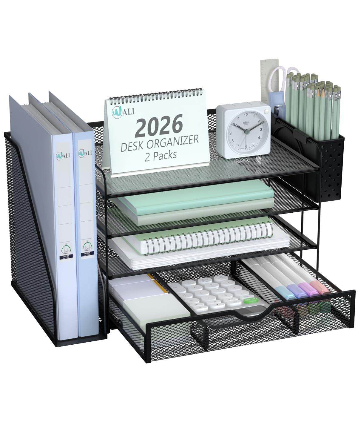 WALI Desk Organizer with Drawer, Pen Holder & Storage Compartments