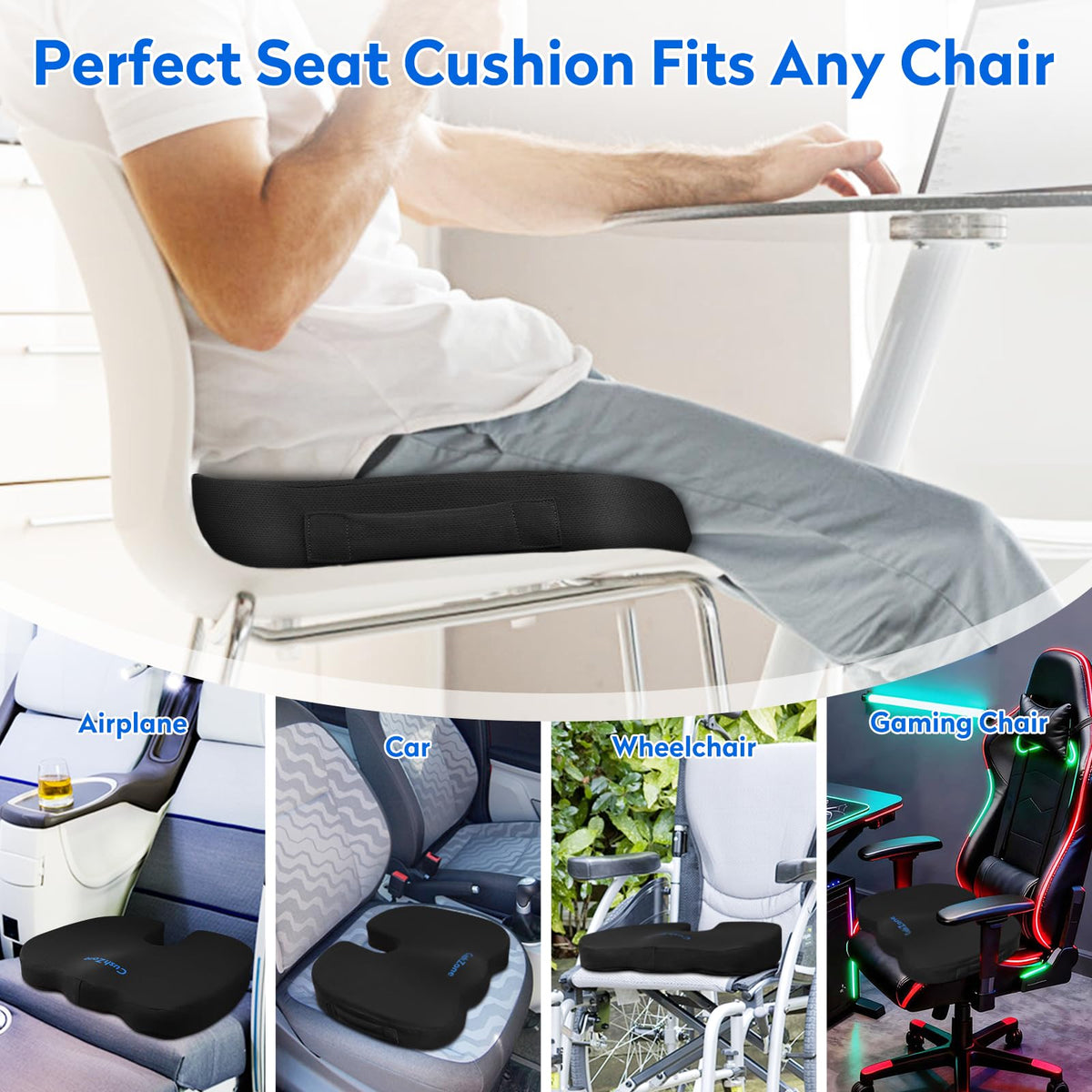 CushZone Memory Foam Seat Cushion for Office, Car & Wheelchair