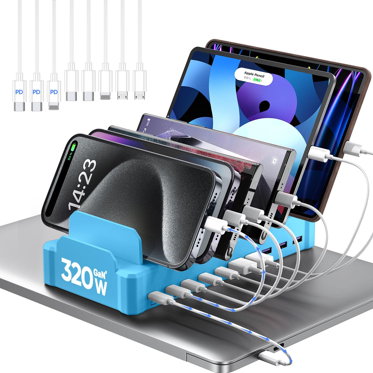 Zobirez 320W 10-Port USB-C Charging Station & Dock