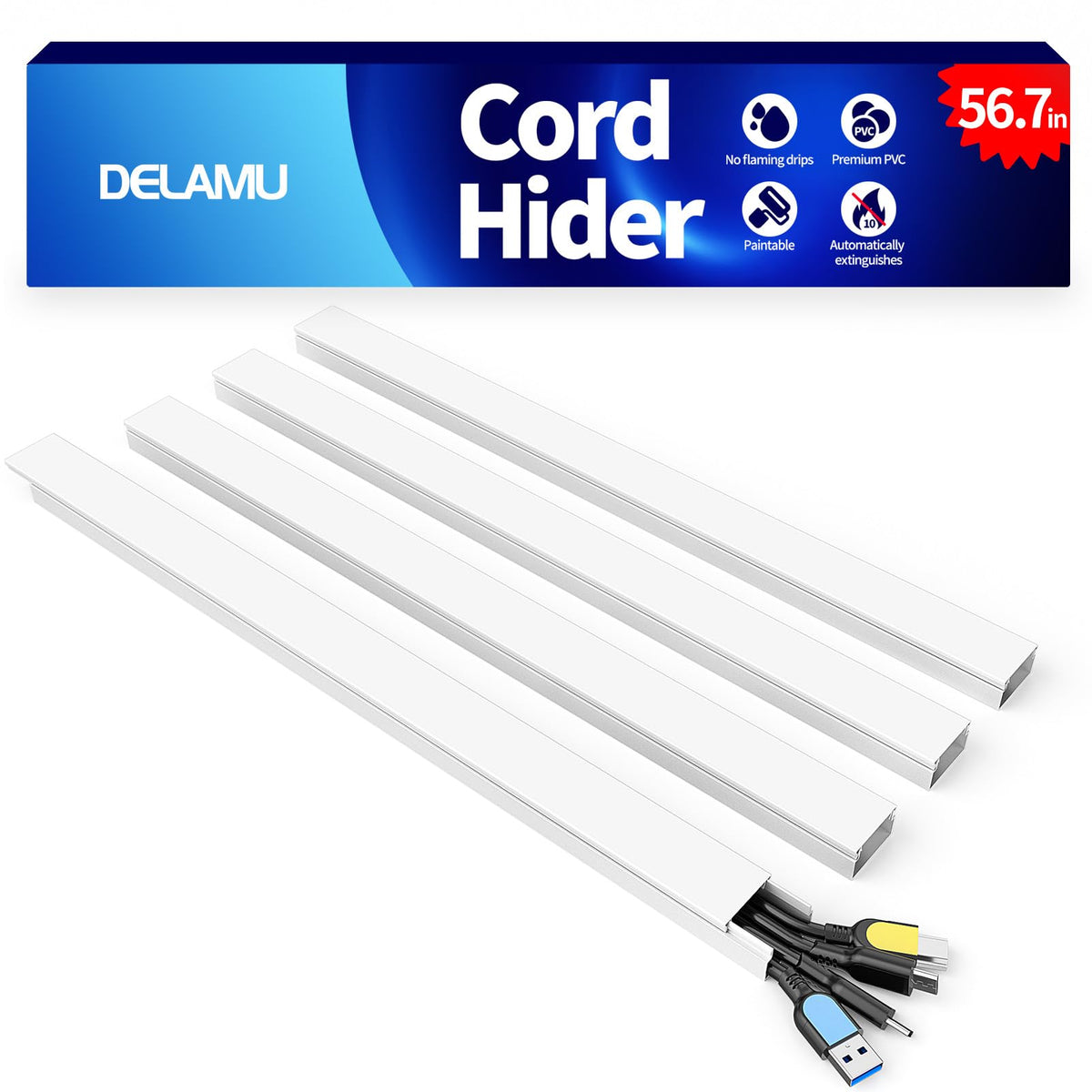 Delamu Paintable Cord Cover Raceway Kit for Cable Management